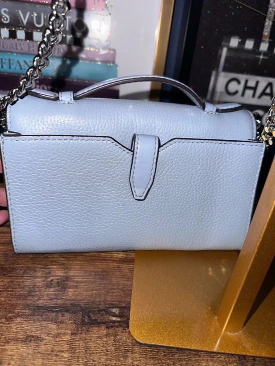 Michael Kors Light Blue Pebbled Leather Chain Crossbody - Picture 6 of 9